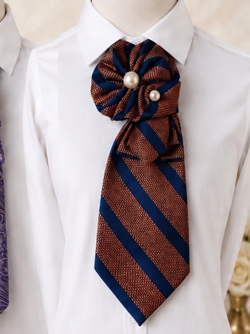 Orange and navy Ruffled Cravat